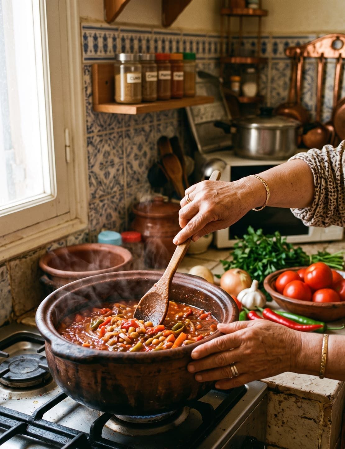Préparation de légumes faits maison dans une marmite, cuisine traditionnelle